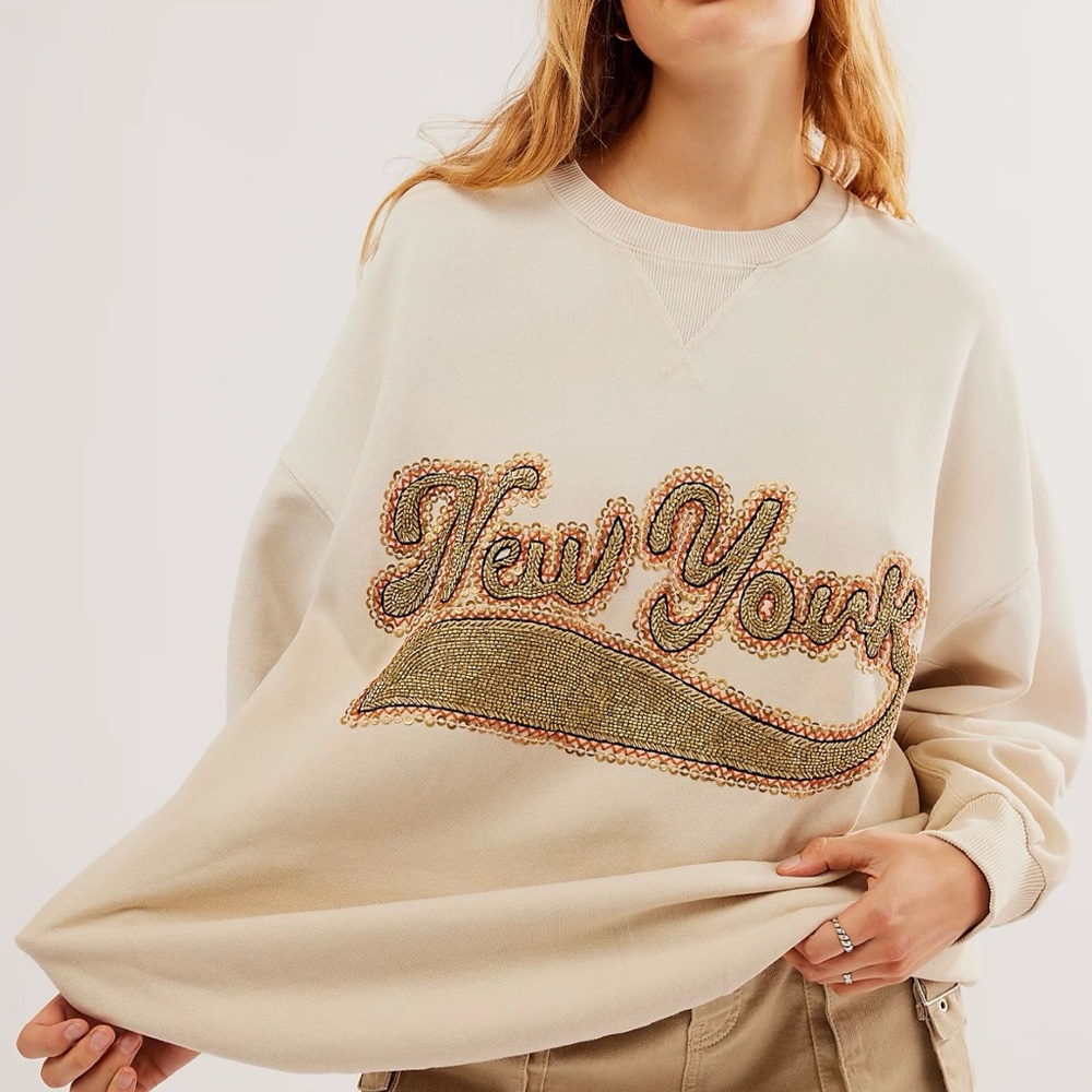 Free People Beaded Ombré Bali Drifter Sweatshirt Oversized
